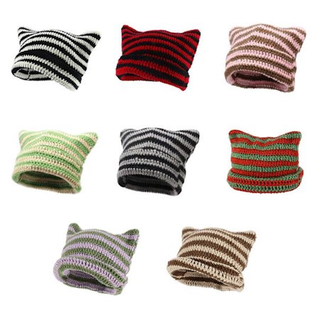Heklede luer for kvinner Katte-beanie Vintage Beanie Grunge-tilbehør Slouch-beanie