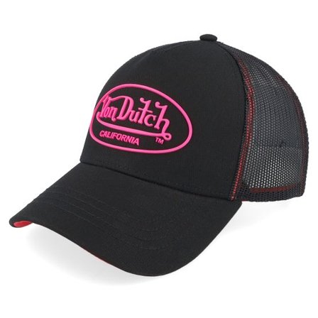 Von Dutch - Svart trucker Keps - Oval Patch Black/Pink A.Frame Trucker @ Hatstore