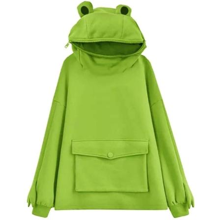 Søt frosk hettegenser for kvinner/jenter med glidelås munnhettegenser med stor frontlomme Light Green Small