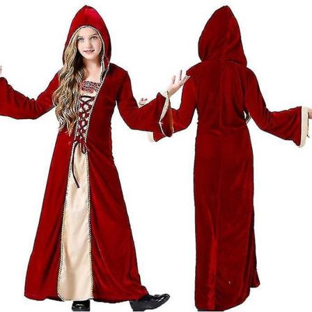 Halloween Børnekostume Rødhætte Retro Prinsesse Langærmet middelalderlig kjole Hofstil Vampyrheksekostume 140cm