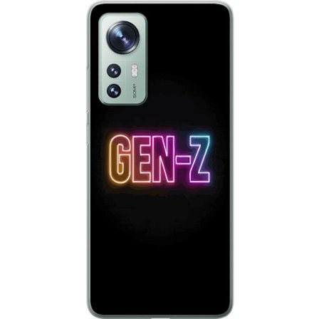 Yhteensopiva Puhelinkuori Xiaomi Xiaomi 12 Neontext Gen Z värikkäässä valossa tummaa taustaa vasten modernissa digitaalisessa tyyliissä
