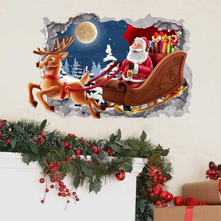 Julevindu Veggdekorasjoner Julenissen Reinsdyr Veggklistremerker Juletog