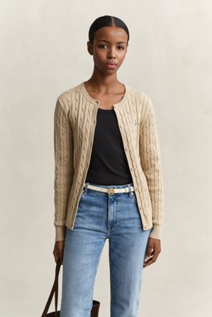 GANT Damen Strickjacke mit Zopfmuster (XS) Beige