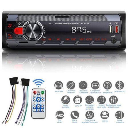 Bluetooth Bilradio, 7 Farger Stereo Radio med Stemmeassistent, Bluetooth Bilradio - MP3-WMA-WAV-FLAC-APE + APP