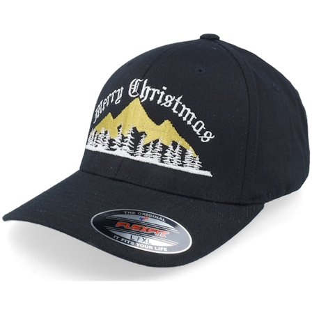 Ho-Ho-Hats - Ugly Merry Christmas Mountain Black Flexfit Flexfit Black Cap - @ Hatstore