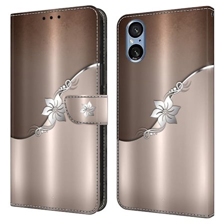 Sony Xperia 5 V Etui med magnetisk lås 3D-mønster Læderpung Telefoncover - Sølvblomst