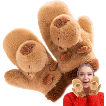 Plush Capybara -hanskat, Talvihanskat Capybara Plush -hanskat | Kylmänsäähanskat, Tuulenpitävät Pyöräilyhanskat, Pingviinihanskat Ajamiseen