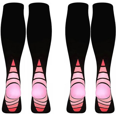 Kompressionsstrømper til kvinder og mænd (2 par), kompressionsstrømper til løb, flyvning, sport, rejser (ROSA L/XL)