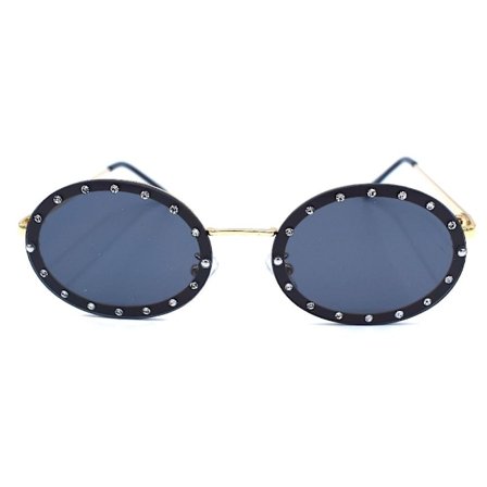 Sort/gull runde solbriller med hvite steiner - Ice Edition