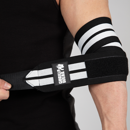 Gorilla Wear Gear "Albuebestøtter Wraps Svart/Hvit 1,2 m"