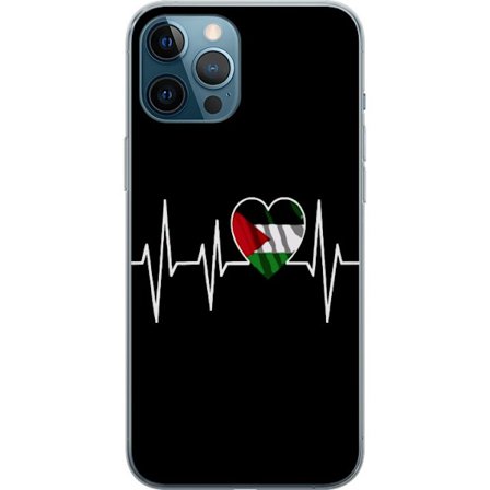 Kompatibelt Mobildeksel til Apple iPhone 12 Pro Max Palestina hjerte med EKG linje i flaggfarger svart rød hvit grønn symbol for kjærlighet styrke og