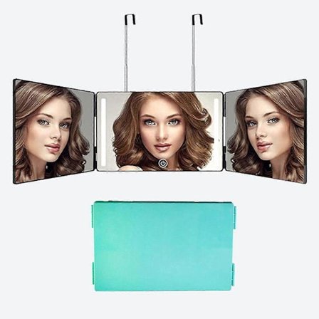 3-vejs Spejl Til Selvk klipning 360 Spejl Med LED-lys, Trefoldig Selvklippningsspejl Genopladelig Med Justerbar Højde Grøn