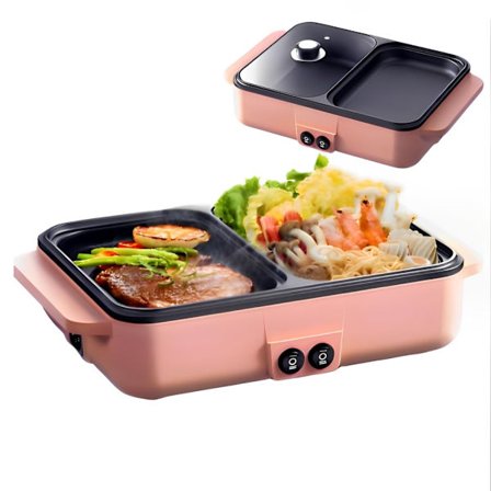 1200W Elektrisk Fondue og BBQ Grill, Varm Gryte, Elektrisk Innendørs Grill, Bordgrill, Elektrisk Koreansk Grill med Dobbel Funksjon, Varmgryte for 2 