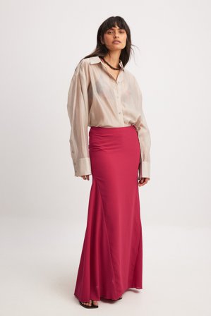 NA-KD Mermaid Shaped Maxi Chiffon Skirt - Lange nederdele - Rød - EU 36