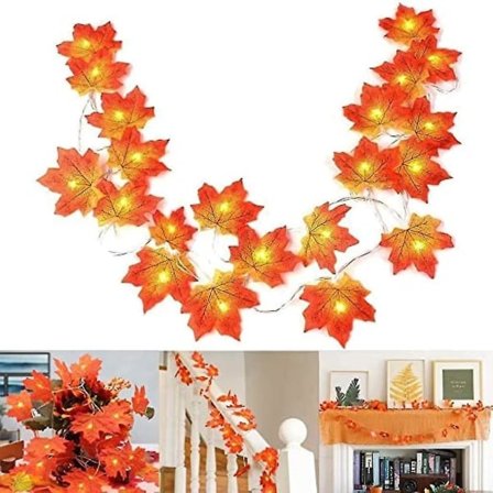 Efterårsdekoration 20 LED Kunstige Løv Maple Leaf Faldende Girland Lysstreng Dekoration Halloween Jul