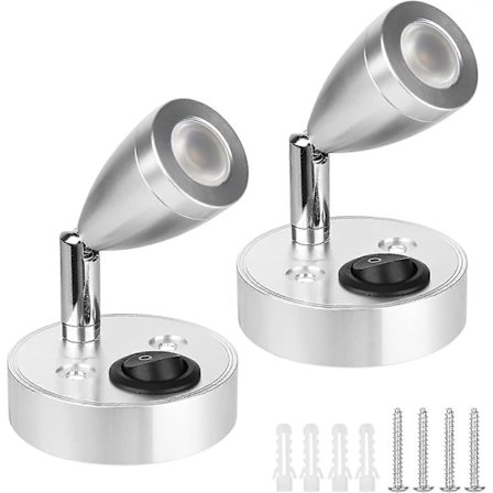 2 stk. 12V LED Spotlæselampe, 3W RV Indvendig Lampe, 180° Roterbar Sengelampe 3000K Varmt Lys til Autocamper Campingvogn Båd Indvendig LED