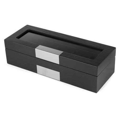 Silver-Tone & Black Wooden Watch Case for Men - Watch boxes