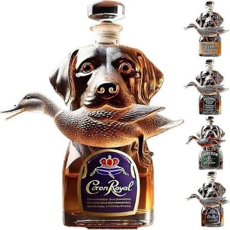 Whiskeyflaska med hundtema, rolig vinflaska i glas med taxskulptur, unik 3D-skulpterad karaff, en present till whiskeyälskare.