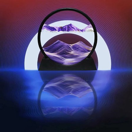 Flytande sandkonst 3D runt glas flytande sandlandskap, kontorshem inredning