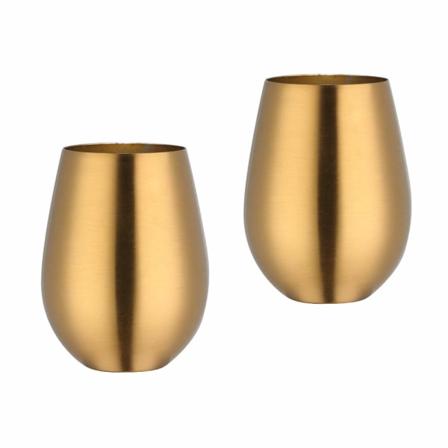 Vinglass sett med 2, rustfritt stål uslåelig og lettvektig stilkfri metall drikkebeger (gull) Gold