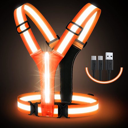 LED-reflexväst, USB-laddningsbar, justerbar midja/axel