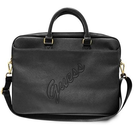 Guess Saffiano Script-taske til en 16" bærbar computer - sort