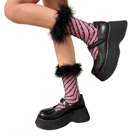 Dame Fjer Ankelstrømper Prinsesse Strømper Flæsebesatte Crew Strømper Mellem Tube Strømper Søde Støvlestrømper JK Studenterstrømper Lilla