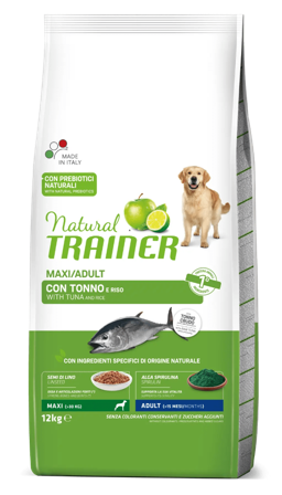 Natural Trainer Crocchette Tonno/Riso Per Cani Adulti Taglia