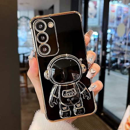 Kompatibel med Samsung Galaxy S23 5G Cover med Sødt Astronaut Stativ Design Stødsikkert Belægnings Telefon Cover til Galaxy S23 - Sort