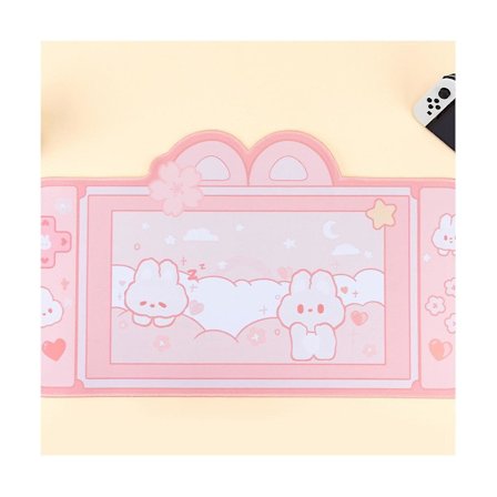 Kawaii Gaming Musematte Søt Tegneserie Kaninører Rosa Skrivebordsmatte Vanntett Ikke Bærbar