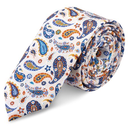 Virtuo | Cravatta in seta avorio con motivo paisley 6 cm per uomini - Cravatte strette