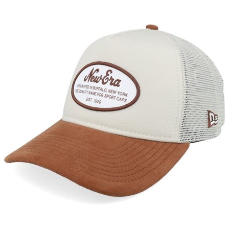 New Era - Oval Patch Suede Stone/Brown Trucker Trucker Beige Cap - @ Hatstore