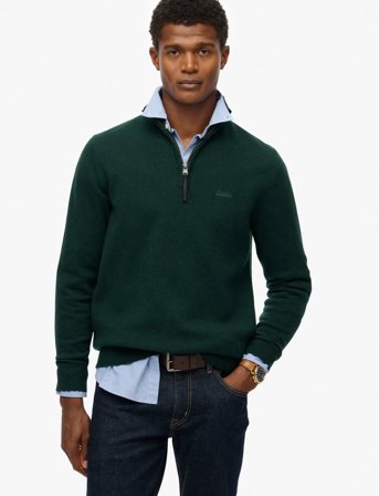 Superdry Wool Blend Half Zip Jumper - Green - L