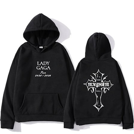 Lady Gaga MAYHEM Cross Cutoff Grafisk Hettegenser Herre Dame Hip Hop Langermet Løse Sweatshirts Vintage Fleece Unisex Pullover