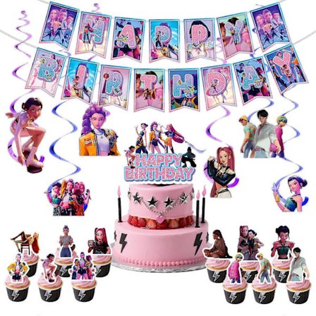 KPop Demon Hunters Fødselsdagsdekorationer Tegneserie Anime Balloner Kop Tallerken Dug