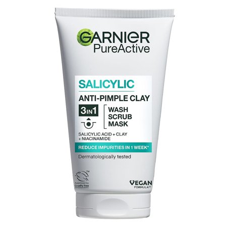 Garnier PureActive Salicylic 3in1 Anti-Pimple Clay Rensegel, Skincare, Masker, Skrubbemasker