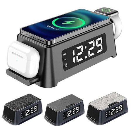 4 i 1 Digitalt Bord-Alarm-Ur-Termometer-Qi-Trådløs-Oplader Til Iphone dt FP