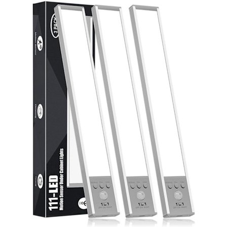 Skabsbelysning - 52-LED Bevægelsessensor Indendørs Lys - 1500mAh Genopladelig, Dæmpbar - Til Køkkener og Skabe - Hvid - 20cm - 3-pak