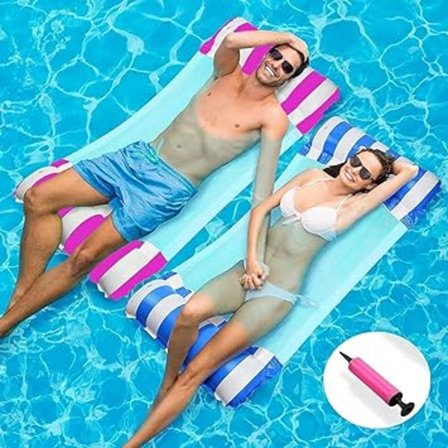 2 stk. 130 cm Svømmebassin Flyde Hængekøje, 4-i-1 Sadel/Loungestol/Hængekøje/Drifter Oppustelig Flyde Seng Flåde Lænestol Strand Spabad