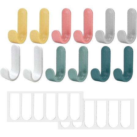 12pcss Colorful Self Adhesive Hooks, Plastic Wall Hook, Coat Rack Hook
