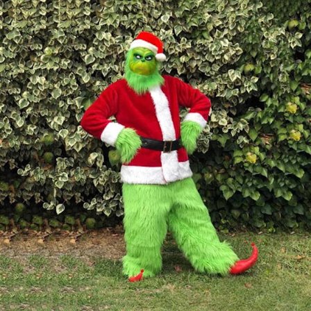 7-delt Grinch Kostume Jul Cosplay Voksen Julemand Kostume Sæt + Maske maske(A)-FF- maske(A) L