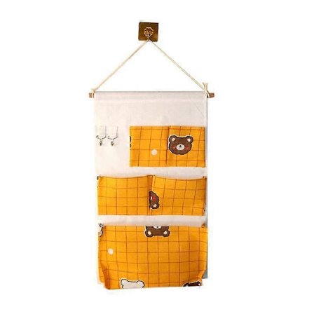 5 Lomme Bomuld Linned Vægophæng Taske Opbevaring Taske Opbevaring Taske Garderobe Skab Opbevaring Taske Diverse Taske gul bjørn XWT