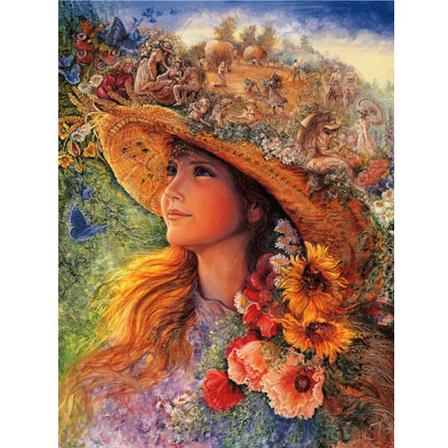 Full 5d Diy Diamond Painting Cross Stitch Flower Hat Girl Broder Som På Bilden 1 60x80cm