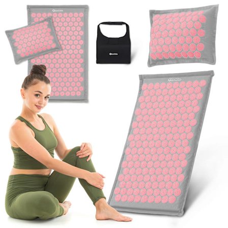 HyperMotion ECO akupressurmatta 68 cm med kudde, grå/rosa