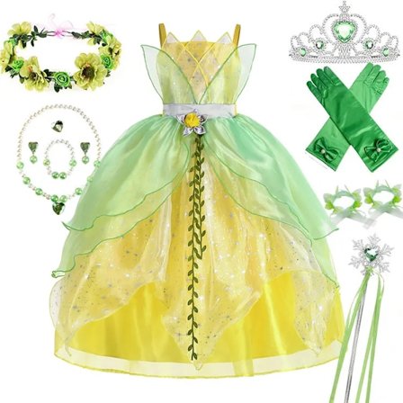 Klassisk flicka saga Tiana Cosplay kostym elegant prinsessa grön festklänning julbalklänning prinsessa och grodan Vestido