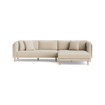 Cali chaiselong sofa, højrevendt - Ontario Beige - 295x170x76cm - Sofa, chaiselong - Bred dobbelt chaiselong med bøgetræsben & 4 pyntepuder