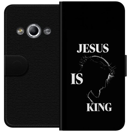 Kompatibel Tegnebogsetui til Samsung Galaxy Xcover 3 Farverige kawaii-figurer stakket lodret på en lilla baggrund med bløde former og en legende sø