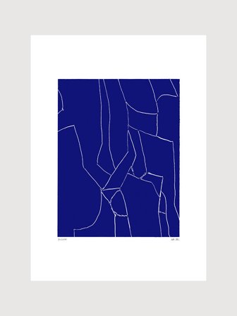 Poster med abstrakt linjemönster i vitt på blå bakgrund | Kunstary.com, 40x50 cm