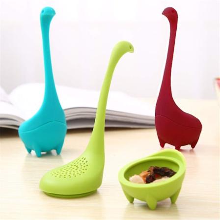 Kreativ söt djur miljövänlig silikon teinfuser sil set med 3 st Loch Ness Monster slumpmässig färg