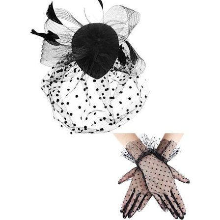 1950-tals Vintage Fascinatorhatt med Falska Fjädrar, Nät Slöja, Cocktailhatt